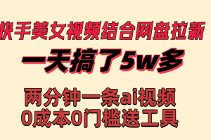 (8610期)快手美女视频结合网盘拉新,一天搞了50000 两分钟一条Ai原创视频,0成…