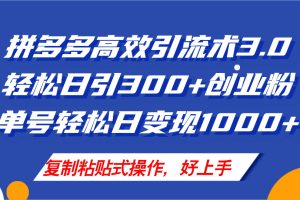 (11917期)拼多多店铺引流技术3.0,日引300+付费创业粉,单号轻松日变现1000+