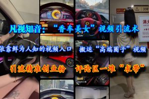 （15199期）凡视知音：“香车美女”视频引流术，依靠鲜为人知的视频入口，搬运“高端圈子”视频，引流精准创业粉，评论区一堆“求带”