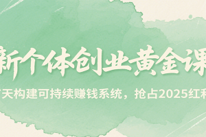 新个体创业黄金课，7天构建可持续赚钱系统，抢占2025红利