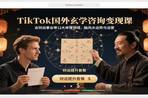 TikTok国外玄学咨询变现课，含财运事业等12大命理领域，融风水运势与运营