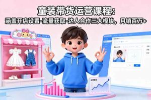 （16081期）童装带货运营课程：涵盖开店设置-流量获取-达人合作三大模块，月销百万+