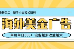 最新蓝海项目,海外美金广告,单机单日500+,可矩阵放大,设备越多收益越大