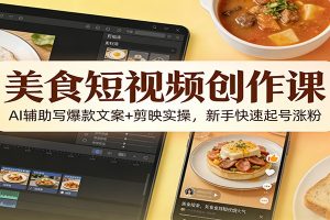 美食短视频创作课:AI辅助写爆款文案+剪映实操,新手快速起号涨粉