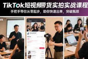 TikTok短视频带货实拍实战课程，手把手带你从零起步，助你快速出单，突破瓶颈