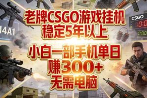 老牌CSGO游戏挂G，稳定5年以上，小白一部手机单日賺3张+，无需电脑【揭秘】