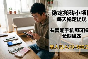 稳定搬砖小项目,每天稳定提现,有智能手机即可操作