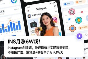INS月涨6W粉！Instagram创收课，快速增粉并实现流量变现，不用用投广告，靠算法+低客单价月入1W刀