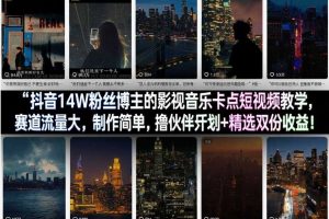 抖音14W粉丝博主的影视音乐卡点短视频教学,赛道流量大,制作简单,撸伙伴计划+精选双份收益!