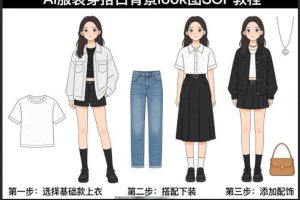 AI服装穿搭白背景look图SOP教程,不用会画画,提几句具体要求,AI就能还你一个奇迹
