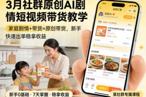3月某社群原创AI剧情短视频带货教学,家庭剧情+带货=原创带货,新手也能快速出单稳拿收益