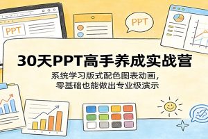 30天PPT高手养成实战营:系统学习版式配色图表动画,零基础也能做出专业级演示