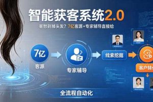 客愁到掉头发？智能获客系统2.0，7亿客源+专家辅导直接给，实现从线索挖掘到客户转化的全流程自动化