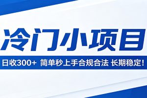 冷门小项目，日收300＋，简单秒上手合规合法，长期稳定！