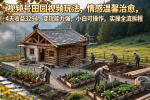 视频号田园视频玩法,情感温馨治愈,4天收益3294,变现能力强,小白可操作,实操全流程拆解
