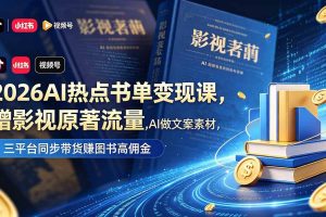 (18727期)2026AI热点书单变现课,蹭影视原著流量,AI做文案素材,三平台同步带货赚图书高佣金