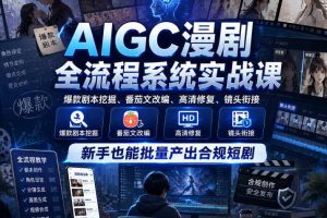 AIGC漫剧全流程系统实战课,爆款剧本挖掘、番茄文改编、高清修复、镜头衔接,新手也能批量产出合规短剧