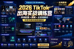 2026 TikTok出海实战训练营,环境配置 + 剪辑 + 全变现路径,手把手教你做跨境副业