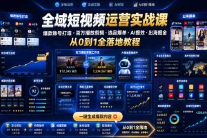 全域短视频运营实战课,爆款账号打造・百万播放剪辑・选品爆单・AI提效・出海掘金,从0到1全落地教程