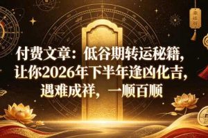 付费文章:低谷期转运秘籍,让你2026年下半年逢凶化吉,遇难成祥,一顺百顺