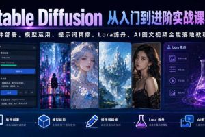 Stable Diffusion从入门到进阶实战课程|软件部署、模型运用、提示词精修、Lora炼丹、AI图文视频全能落地教程